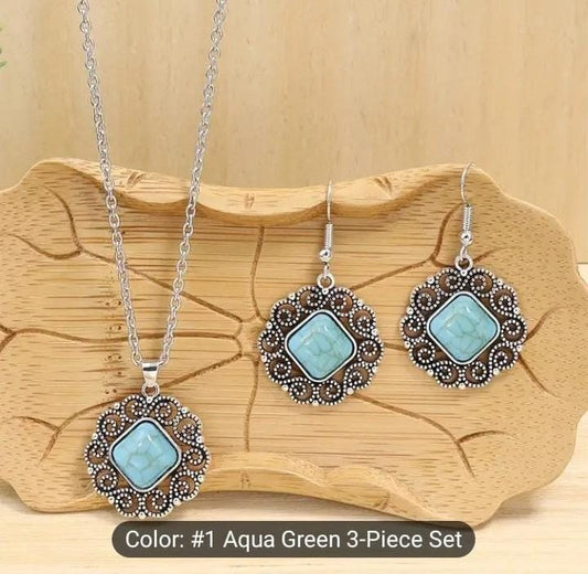 Aqua Bloom Antique Jewelry Set