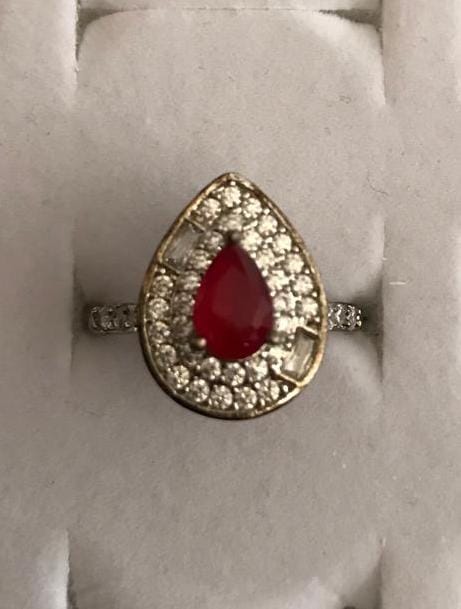 Scarlet Teardrop Halo Ring